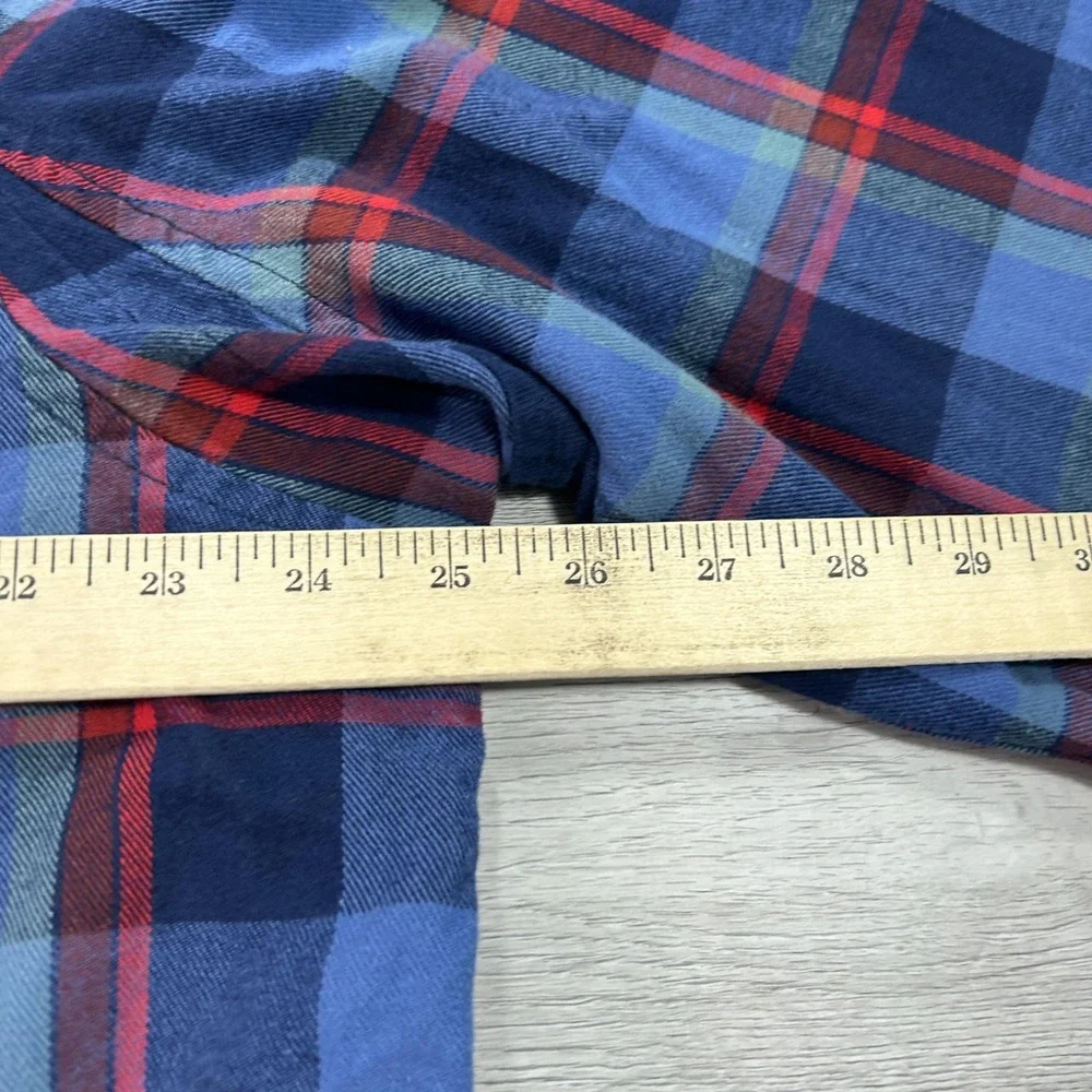 NWOT Duluth Trading Shirt Mens XL Blue Plaid Flannel Button Down Slim Fit Casual